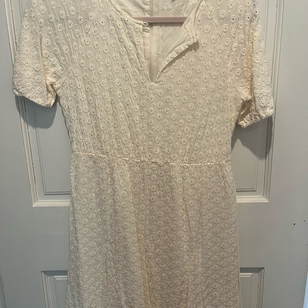 Madewell Cream V-Neck Puff Sleeve Mini Dress